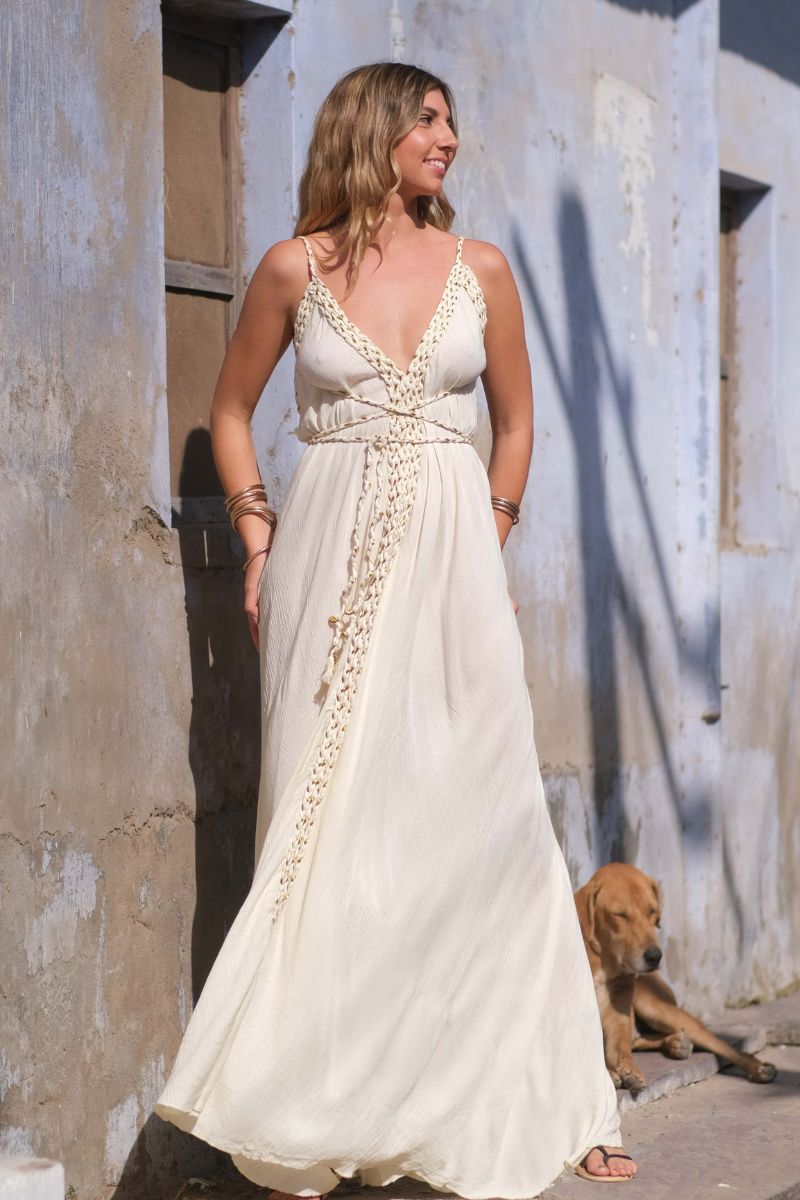 Vestido Trenza Crema Largo