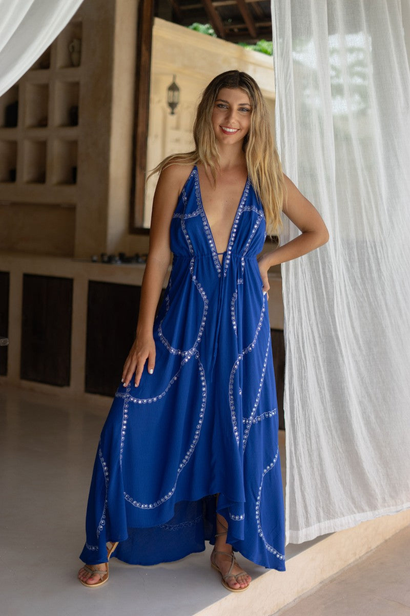Vestido Atenas Azul Largo