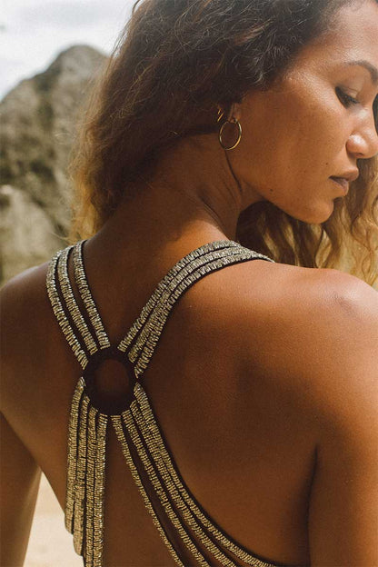 Vestido Aro Largo Negro Plata