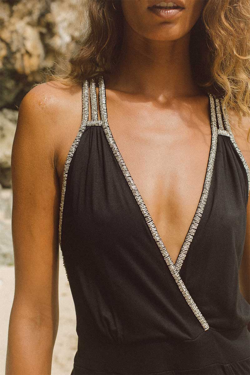 Vestido Aro Largo Negro Plata