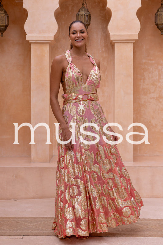 Vestido agra coral largo