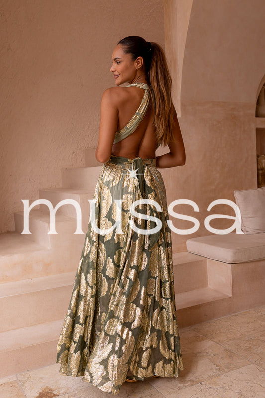 Vestido agra verde largo