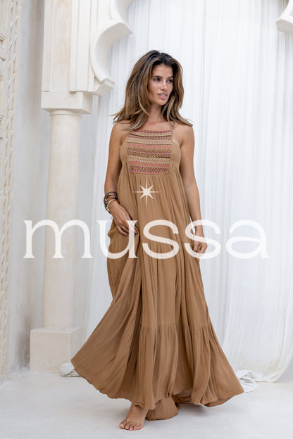 Vestido jimena zigzag camel
