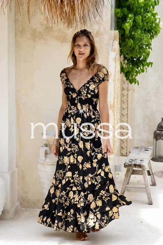 Vestido Rob Negro Flor