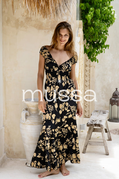 Vestido Rob Negro Flor