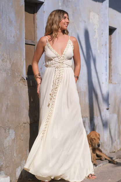 Vestido Trenza Crema Largo
